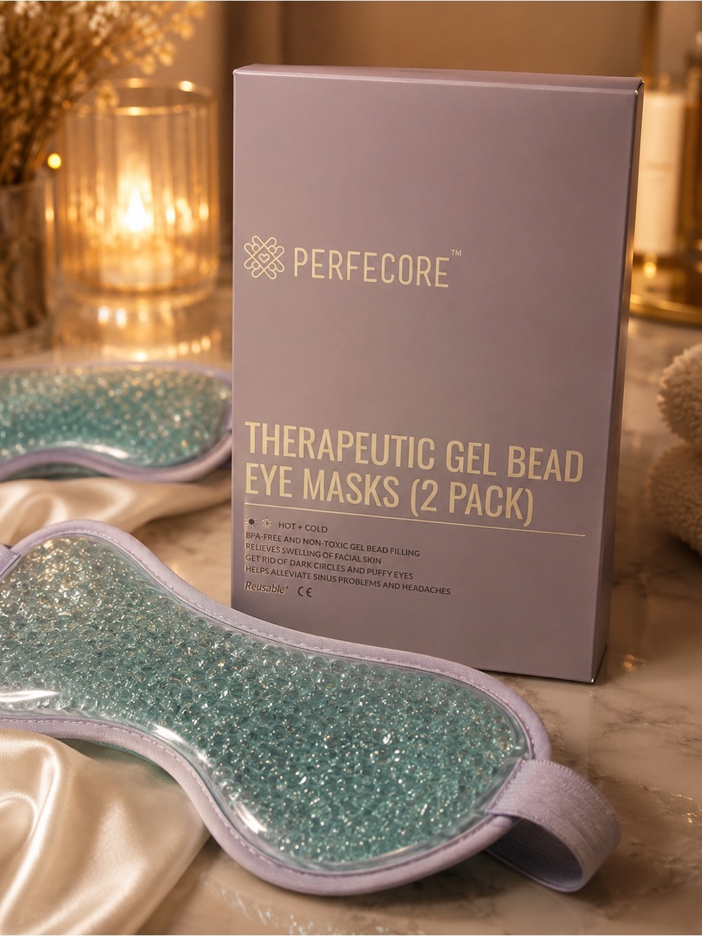 Therapeutic Gel Bead Eye Masks (2 Pack) - Lavender with Aqua Beads
